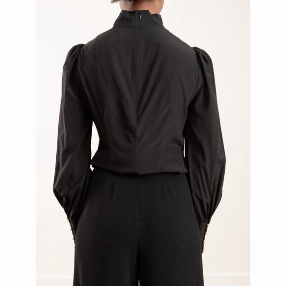 Zimmermann Espionage Cinched Silk Black Long Sleeve Blouse - Picture 2 of 7